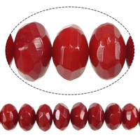 Natuurlijke koraal kralen, Natuurlijke Coral, Rondelle, gefacetteerde, rood, Grade AA, 5x8mm, Gat:Ca 0.5mm, Lengte Ca 16 inch, 3strengen/Lot, Ca 81pC's/Strand, Verkocht door Lot