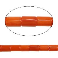 Přírodní Coral korálky, Sloupec, načervenalá oranžová, 9x6mm, Otvor:Cca 0.5mm, Délka Cca 16 inch, 5přediva/Lot, Cca 45PC/Strand, Prodáno By Lot