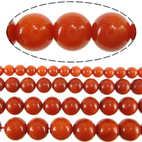 Perles en corail naturel, Rond, normes différentes pour le choix, orange rougeâtre, Trou:Environ 0.5mm, Longueur Environ 16 pouce, Vendu par lot