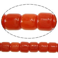 Přírodní Coral korálky, Sloupec, načervenalá oranžová, 3x4mm, Otvor:Cca 0.5mm, 10přediva/Strand, Cca 120PC/Strand, Prodáno za Cca 15 inch Strand