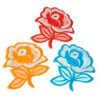 Syning -on Patch, Klud, med Plastic Sequin, Flower, blandede farver, 80x85x1mm, 99pc'er/Bag, Solgt af Bag