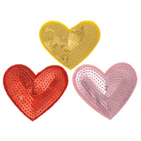 Fer à repasser sur les patchs, tissu, avec Sequin en plastique, coeur, couleurs mélangées, 72x61x1.50mm, 99PC/sac, Vendu par sac