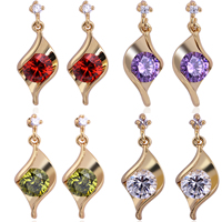 Gets® sieraden Earring, Messing, Blad, 18K vergulde, met zirkonia, meer kleuren voor de keuze, nikkel, lood en cadmium vrij, 7mm, Verkocht door pair