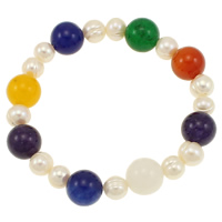 Pulseras de Perlas Freshwater, Perlas cultivadas de agua dulce, con Ágata, Esférico, natural, multicolor, 7-8mm, 12mm, Vendido para aproximado 7.5 Inch Sarta