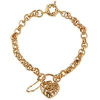 Pulsera de la joyería Gets®, metal, Corazón, chapado en oro de 18 K, cadena Rolo & hueco, libre de níquel, plomo & cadmio, 19mm, 7mm, Vendido para aproximado 9.5 Inch Sarta