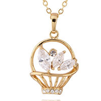 Gets® smykker halskæde, Messing, Flower Basket, 18K forgyldt, oval kæde & med cubic zirconia, nikkel, bly & cadmium fri, 17x25mm, Solgt Per Ca. 17.5 inch Strand