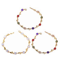 Bracelet Bijoux Gets®, laiton, Plaqué d'or 18K, avec zircone cubique, plus de couleurs à choisir, protéger l'environnement, sans nickel, plomb et cadmium, 4-10mm, Vendu par Environ 7.5 pouce brin