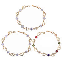 Bracelet Bijoux Gets®, laiton, coeur, Plaqué d'or 18K, avec zircone cubique, plus de couleurs à choisir, protéger l'environnement, sans nickel, plomb et cadmium, 4-10mm, Vendu par Environ 7.5 pouce brin