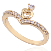 Bliver® Finger Ring, Messing, Heart, 18K forgyldt, forskellig størrelse for valg & med cubic zirconia, nikkel, bly & cadmium fri, 5mm, Solgt af PC