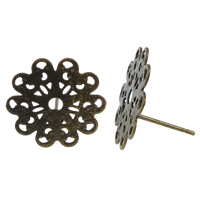 Clou boucle d'oreille en laiton, fleur, Plaqué de couleur de bronze antique, protéger l'environnement, sans nickel, plomb et cadmium, 16mm, 0.8mm, Trou:Environ 2mm, 500PC/lot, Vendu par lot