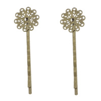 Accessoires pinces à cheveux, laiton, fleur, Plaqué de couleur de bronze antique, creux, protéger l'environnement, sans nickel, plomb et cadmium, 17x56mm, 300PC/lot, Vendu par lot