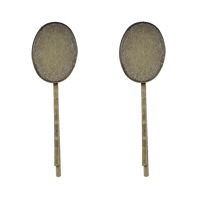 Accessoires pinces à cheveux, laiton, ovale plat, Plaqué de couleur de bronze antique, protéger l'environnement, sans nickel, plomb et cadmium, 19x62.50mm, Diamètre intérieur:Environ 18x25mm, 300PC/lot, Vendu par lot