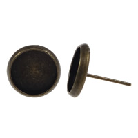 Messing Øreringe Indlæg, Flad Rund, antik bronze farve forgyldt, nikkel, bly & cadmium fri, 12x12mm, 0.8mm, Indvendig diameter:Ca. 10mm, 500pc'er/Lot, Solgt af Lot