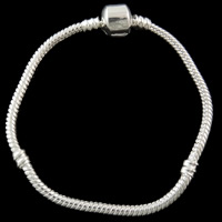 Messing European armband, silver plated, nikkel, lood en cadmium vrij, 3mm, Lengte Ca 7 inch, 10strengen/Bag, Verkocht door Bag