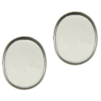 Rostfritt stål Cabochon Setting, ROSTFRITT STÅL, Flat Oval, ursprungliga färgen, 9x11x1mm, Innerdiameter:Ca 8x10mm, 2000PC/Lot, Säljs av Lot