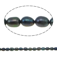 Ris odlad sötvattenspärla pärlor, Freshwater Pearl, naturlig, blå, Grade A, 7-8mm, Hål:Ca 0.8mm, Såld Per 15 inch Strand