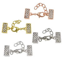 Zinc Alloy Lobster Claw Cord Sluiting, plated, meer maten voor de keuze & met eindkap & met strass, meer kleuren voor de keuze, nikkel, lood en cadmium vrij, 100sets/Lot, Verkocht door Lot