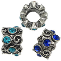 Perles European en alliage de zinc, rondelle, Plaqué de couleur d'argent, sans filetage & avec strass, couleurs mélangées, protéger l'environnement, sans nickel, plomb et cadmium, 7x10mm, Trou:Environ 5mm, 100PC/lot, Vendu par lot