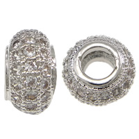 Kubni cirkonij Micro Pave Brass perle, Mesing, Rondelle, platine pozlaćen, micro utrti kubni cirkonij, nikal, olovo i kadmij besplatno, 5x9mm, Rupa:Približno 4mm, 10računala/Lot, Prodano By Lot