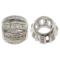 Üreges sárgaréz gyöngyök, Drum, platinával bevont, mikro egyengetni cirkónia & üreges, nikkel, ólom és kadmium mentes, 10x11mm, Lyuk:Kb 6.5mm, 10PC-k/Lot, Által értékesített Lot