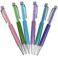 Stylos de la mode, alliage de zinc, avec CRYSTALLIZED™ & plastique, Placage de couleur platine, couleurs mélangées, protéger l'environnement, sans nickel, plomb et cadmium, 14x140x10mm, 20PC/lot, Vendu par lot