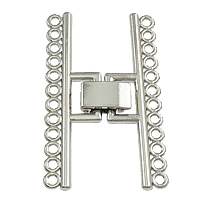 Sinc Alloy Fill Thar Clasp, dath airgid plated, 12-snáithe, nicil, luaidhe & caidmiam saor in aisce, 24x37x4mm, Poll:Thart 1.5mm, 50seiteanna/Lot, Díolta De réir Lot