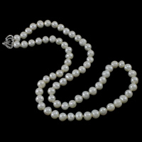 Přírodní Sladkovodní Pearl náhrdelník, mosaz foldover zavírací, Brambor, s drahokamu, bílý, 5-6mm, Prodáno za Cca 16.5 inch Strand