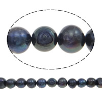 Ronde Gekweekte Zoetwater Parel kralen, natuurlijk, zwart, Grade A, 9-10mm, Gat:Ca 0.8mm, Per verkocht 14.5 inch Strand