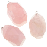 Rose Quartz Pendel, med Jern, Oval, naturlig, 26-28mm, Hole:Ca. 2mm, 10pc'er/Lot, Solgt af Lot