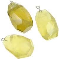 Cristal amarelo pingente, with ferro, Oval, naturais, Novembro Birthstone, 20-26mm, Buraco:Aprox 2mm, 10PCs/Lot, vendido por Lot