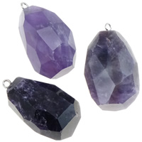 Amethyst Anhänger, mit Eisen, oval, Februar Birthstone, 23-28mm, Bohrung:ca. 2mm, 10PCs/Menge, verkauft von Menge