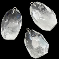 Clear Quartz Pendel, med Jern, Oval, 23-28mm, Hole:Ca. 2mm, 10pc'er/Lot, Solgt af Lot