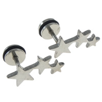 Pendientes Piercing de Oreja en Acero Inoxidable, con Caucho, Estrella, color original, 8x16x10mm, Vendido por Par