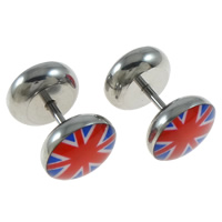 Nerezová ocel Ear Piercing šperky, Nerez, Flat Round, smalt, Původní barva, 10x15mm, Prodáno By Pair