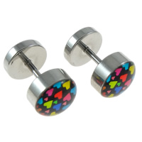 Bijoux de piercing d'oreille en acier inoxydable, haltère, avec le motif de coeur & émail, couleur originale, 8x12mm, Vendu par paire