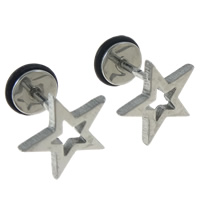 Roestvrij staal oorpiercings, met Rubber, Ster, oorspronkelijke kleur, 12x11x10mm, Verkocht door pair