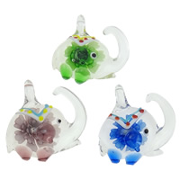 Inner Flower Lampwork Hangers, Olifant, handgemaakt, binnenbloem, gemengde kleuren, 44x42x12.50mm, Gat:Ca 6mm, 12pC's/box, Verkocht door box