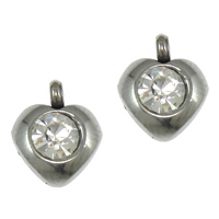 Cruach dhosmálta Croí pendants, le rhinestone, dath bunaidh, 8x9.50x4mm, Poll:Thart 1.5mm, 200ríomhairí pearsanta/Lot, Díolta De réir Lot