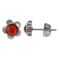 Stainless Steel Stud Øreringe, Flower, med rhinestone, oprindelige farve, 7x7mm, 100par/Lot, Solgt af Lot