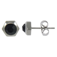 Roestvrij staal Stud Earrings, Zeshoek, met strass, oorspronkelijke kleur, 7x6mm, 100paren/Lot, Verkocht door Lot