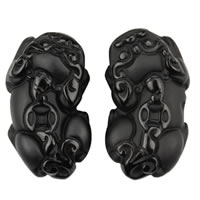 Natural Black Obsidian Pendants Mythical Wild Animal carved & frosted Approx 3mm Sold By Lot