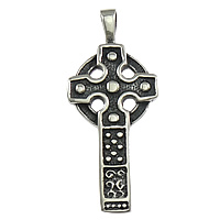 Pendants Cruach Cross dhosmálta, Cruach dhosmálta, blacken, 22.50x52.50x3.50mm, Poll:Thart 4x7.5mm, 10ríomhairí pearsanta/Lot, Díolta De réir Lot