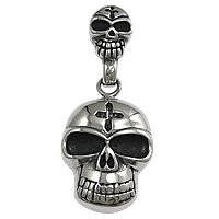 Roestvrij staal Skull Hangers, Schedel, Halloween Jewelry Gift & zwart maken, 21.5x35x10mm, 11x21x8mm, Gat:Ca 4.5x6mm, 10pC's/Lot, Verkocht door Lot