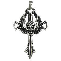 Rustfrit stål kors vedhæng, Stainless Steel, Skull Cross, sværte, 30x47x6mm, Hole:Ca. 5x8mm, 10pc'er/Lot, Solgt af Lot