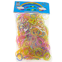 Webstuhl-Bands, Gummi, mit Kunststoff, synthetisch, Angehängte Häkelnadel & mit Clip S & für Kinder & buntes Pulver, gemischte Farben, 1mm, 4x83mm, 12x6x2mm, 50Taschen/Menge, verkauft von Menge