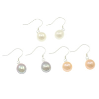 Pendientes de Perlas de Freshwater, Perlas cultivadas de agua dulce, plata esterlina aro de pendiente, Arroz, natural, más colores para la opción, 7-8mm, 26x8mm, 5parespareja/Bolsa, Vendido por Bolsa