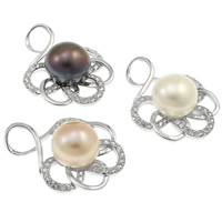 Pendants Péarla Fionnuisce, 925 Sterling Silver, le Pearl, Flower, nádúrtha, micrea réiteach zirconia ciúbach, dathanna níos mó le haghaidh rogha, 10-11mm, 22x28x10mm, Poll:Thart 3x6mm, Díolta De réir PC