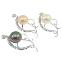 Freshwater Pearl Halsband, 925 Sterling Silver, med pärla, Leaf, naturlig, micro bana cubic zirconia, fler färger för val, 10-11mm, 18x36x10mm, Hål:Ca 3mm, Säljs av PC