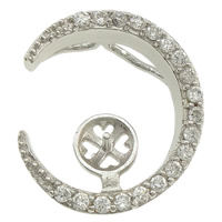 Ottone Peg Bail, Luna, placcato color argento, Micro spianare cubic zirconia, assenza di nichel,piombo&cadmio, 19x21x8mm, Foro:Appross. 2.5x6mm, 5PC/borsa, Venduto da borsa