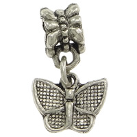 European stile Zinc Alloy pendenti, lega in zinco, Farfalla, placcato argento antico, senza filo, assenza di nichel,piombo&cadmio, 13x10x1mm, 6.5x11x7mm, Foro:Appross. 4.5mm, 300PC/lotto, Venduto da lotto